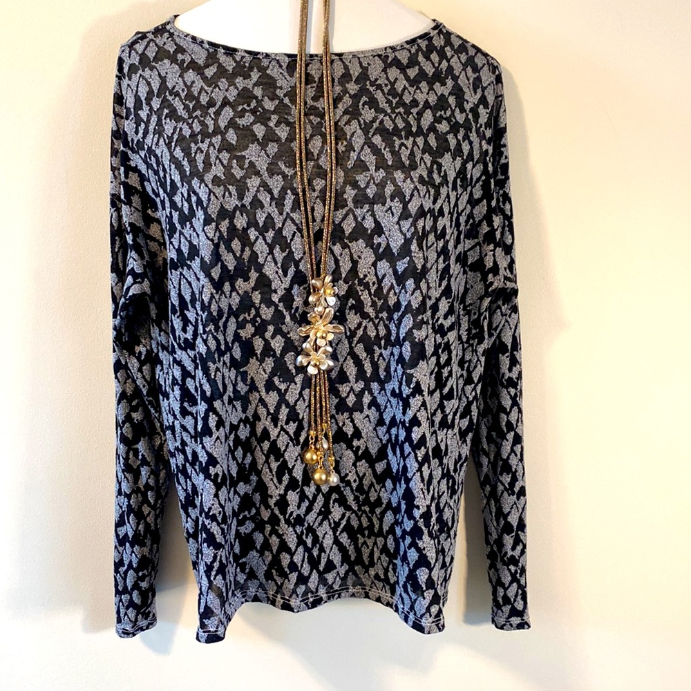 Three Dots cotton poly sheer top